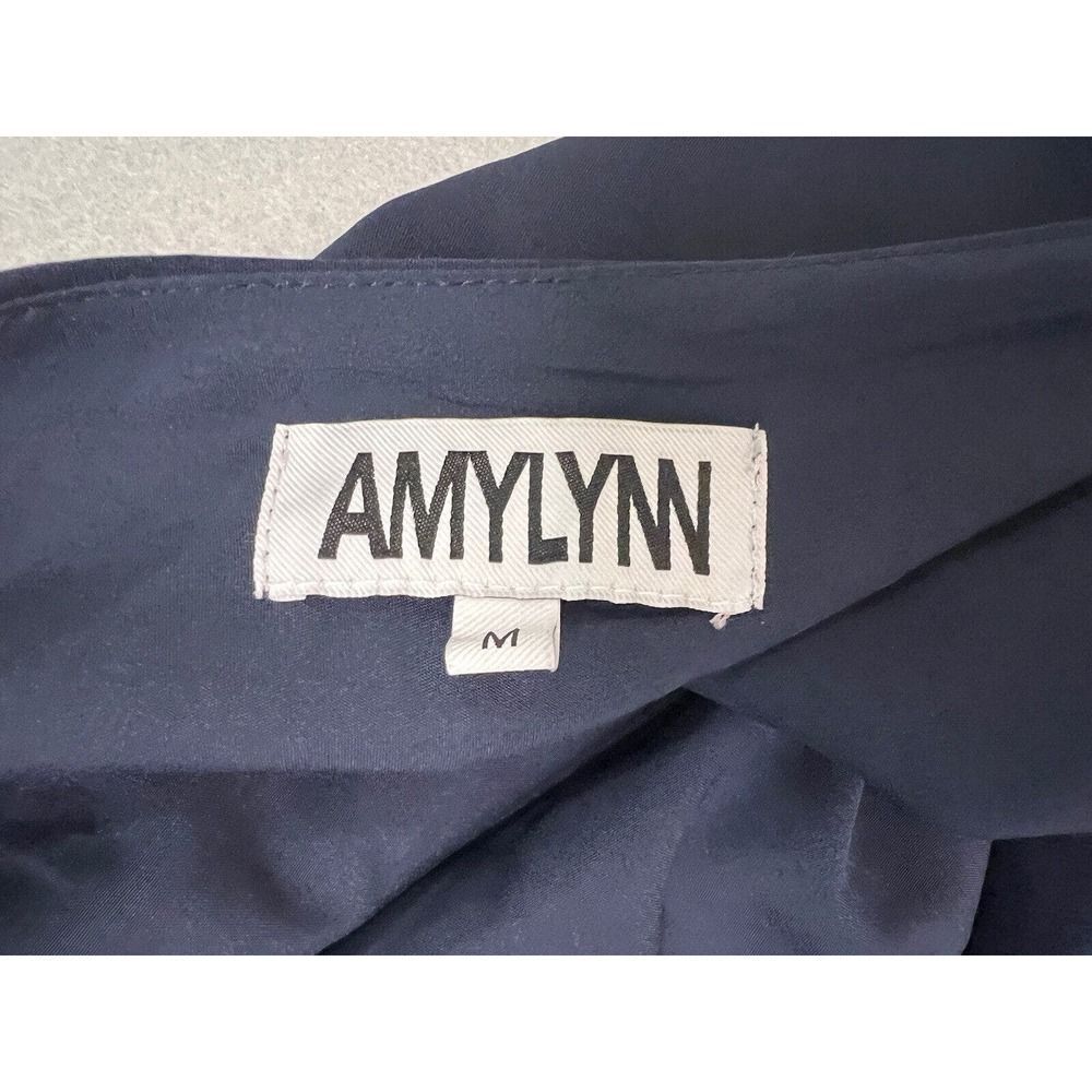 AMYLYNN Woman Navy Blue One Shoulder Satin Midi Dress~Size M - Picture 9 of 10